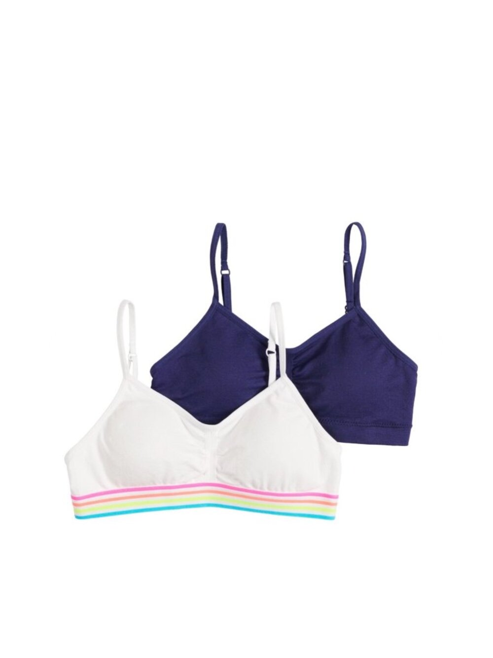 Girls Maidenform 2-pk White Rainbow Navy Seamless Ruched Cropped Bras Size Small